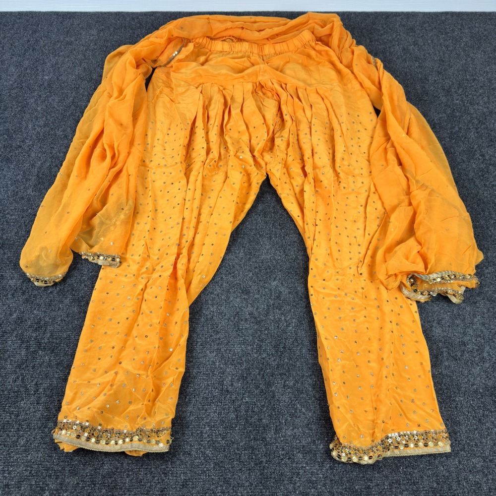 Orange Sequin Patiala Salwar Pants & Dupatta Set Beaded Embroidery‎ Ethnic Wear